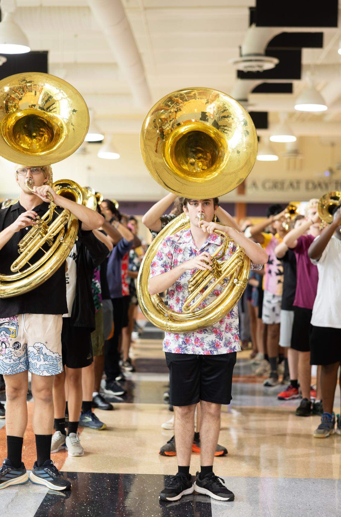The Ardrey Kell marching band practices during band camp at Ardrey Kell High School in Charlotte, N.C., on Wednesday, August 6, 2025.