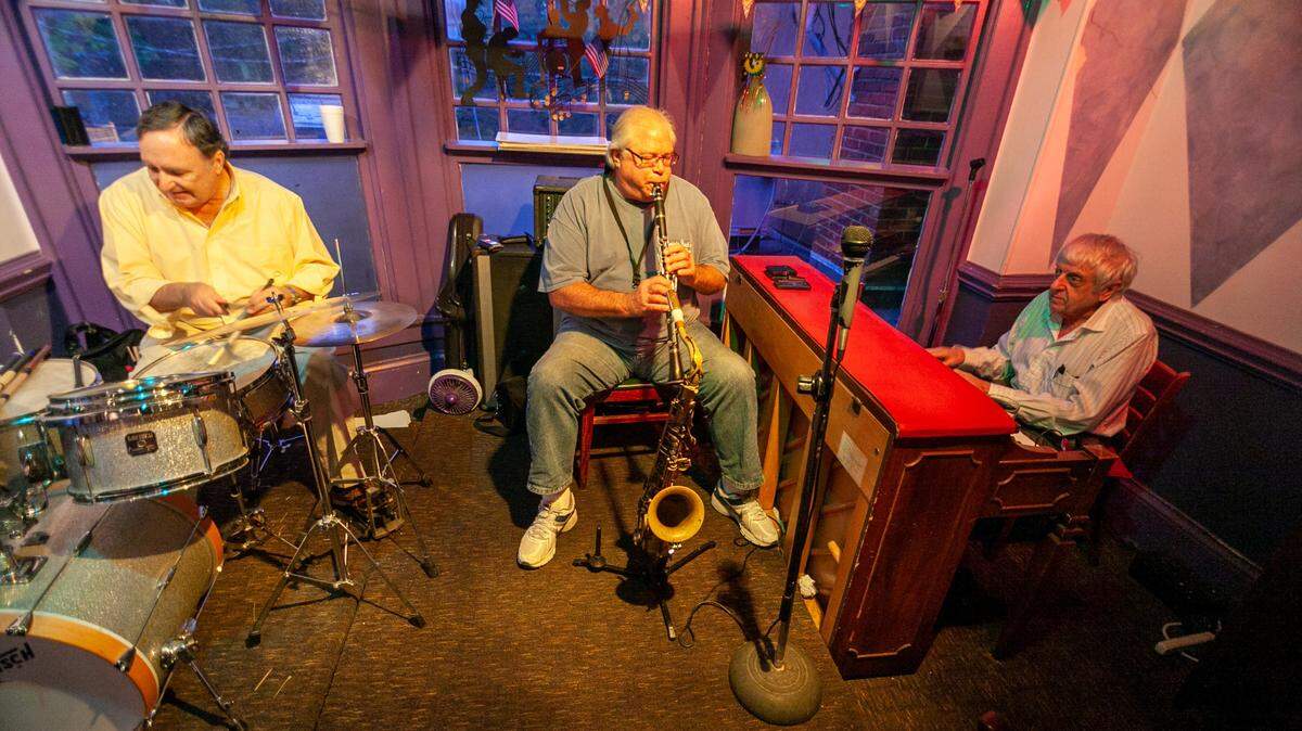 7th Street Gator Band members Reed Batton, Doug Henry and Jim Stack at Cajun Queen in 2013.
