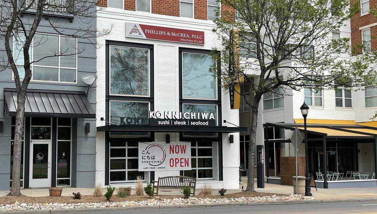 Enjoy sushi and hibachi bowls at Konnichiwa Charlotte on East Boulevard in Dilworth.