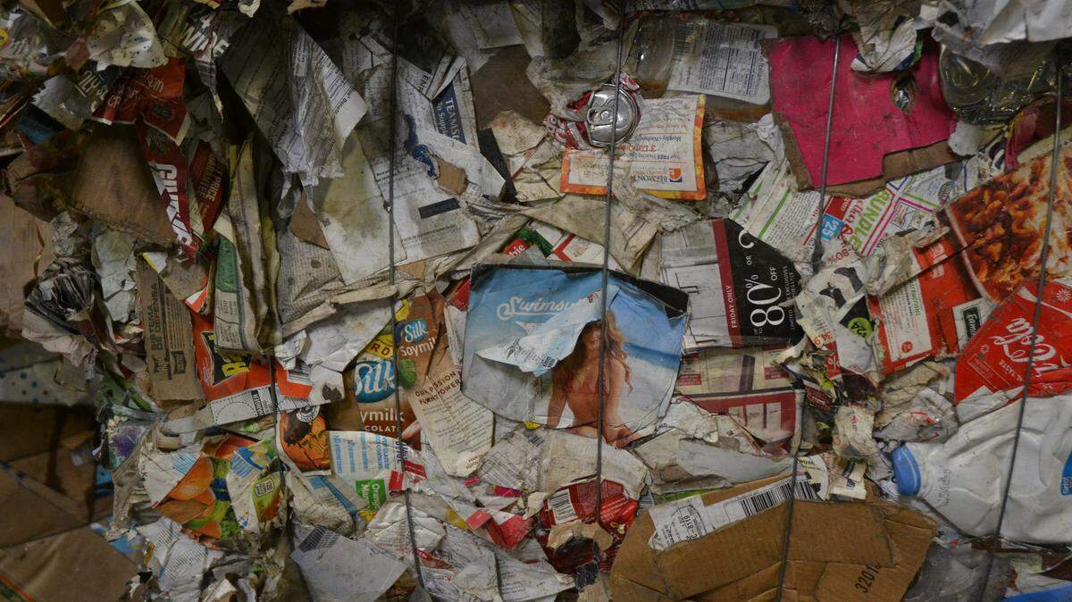 A bale of recyclables is a jumble of different items: paper, plastic and aluminum.