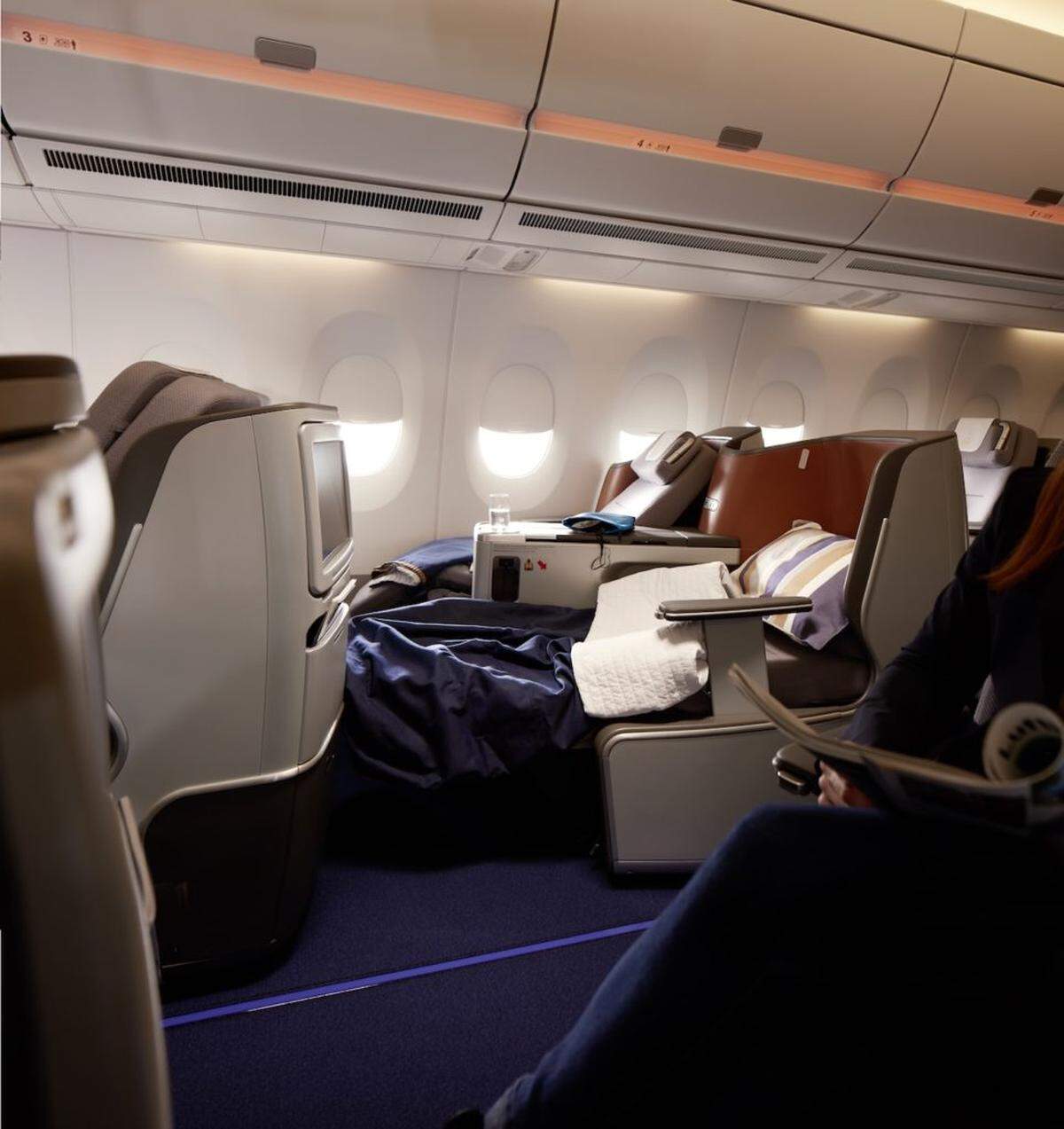 Lie-flat seating on the Airbus A350.