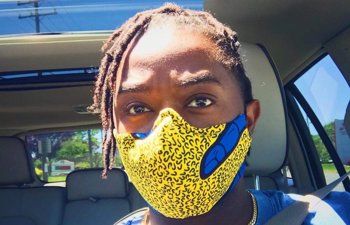 Will White made his mask himself using Ankara print because he likes to express his love for the culture and his ancestors in a new, bold way. It has an added pocket for a filter, and he has started selling them to keep everyone safer.