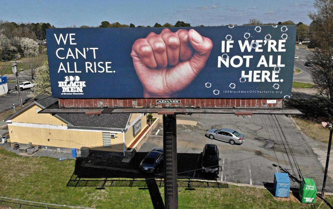 One of the new Stop the Violence billboards sponsored by the 100 Black Men of Greater Charlotte is on display along Albemarle Road on Monday, March 22, 2021.