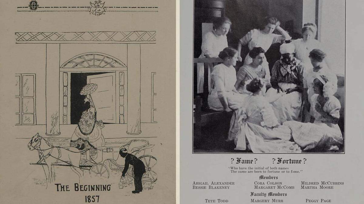 Images from Queens’ 1920 Wise and Otherwise yearbook (left), and the 1911 yearbook The Edelweiss. The Queens task force report indicates that university archives include some material that is racist, prejudiced, dehumanizing, and derogatory: “The content is not condoned by the university and is not reflective of its mission and values nor its commitment to ending systemic racism.”
