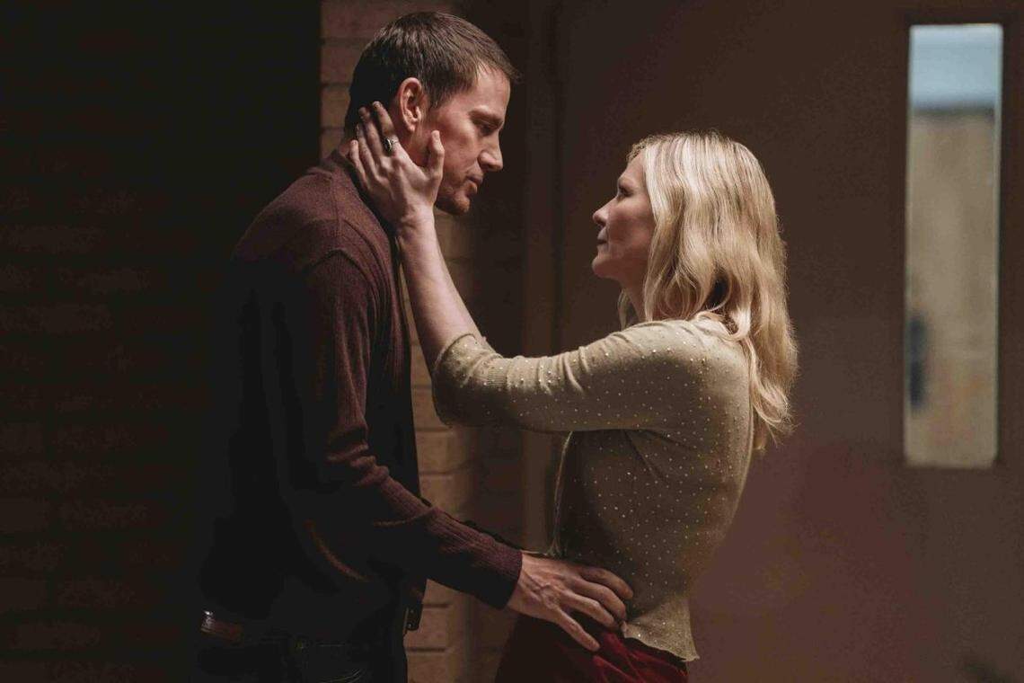 Channing Tatum and Kirsten Dunst in a scene from “Roofman.”