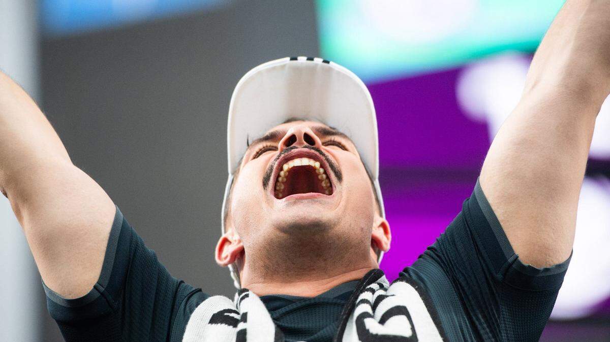 A fan of Real Madrid cheers after their second goal in the first half during the match against Chelsea at Bank of America Stadium in Charlotte, NC on Tuesday, August 6, 2024. MELISSA MELVIN-RODRIGUEZ mrodriguez@charlotteobserver.com