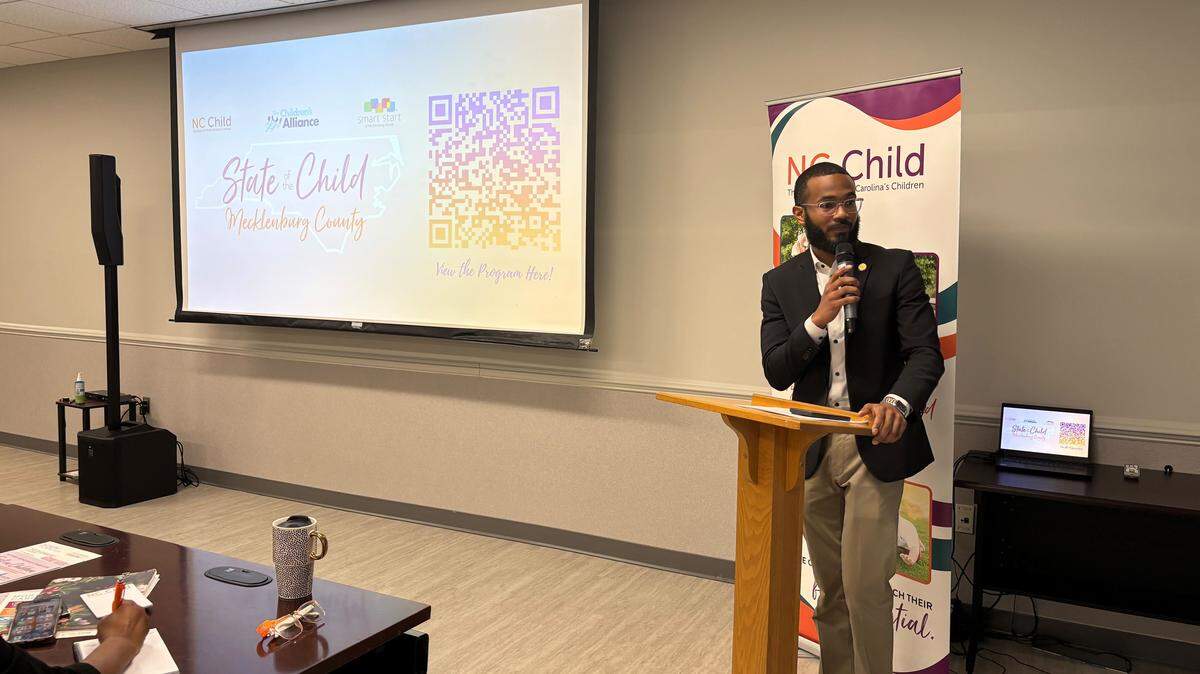 North Carolina Rep. Jordan Lopez speaks at the NC Child “State of the Child” presentation for Mecklenburg County in Charlotte on Dec, 5, 2025.