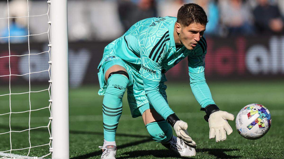 Charlotte FC Kristijan Kahlina blocks a kick by Cincinnati FC at the Bank of America Stadium in Charlotte, N.C., on Saturday, March 26, 2022.