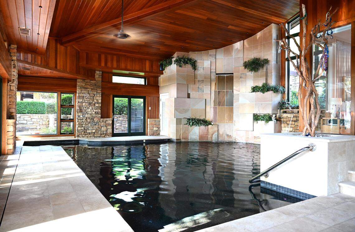 The indoor pool at the Charlotte area’s priciest mansion. The mansion is located on Maracas Island, located at 14051 Island Drive in Huntersville, NC. The owners are Cornelis and Johanna Mermans.