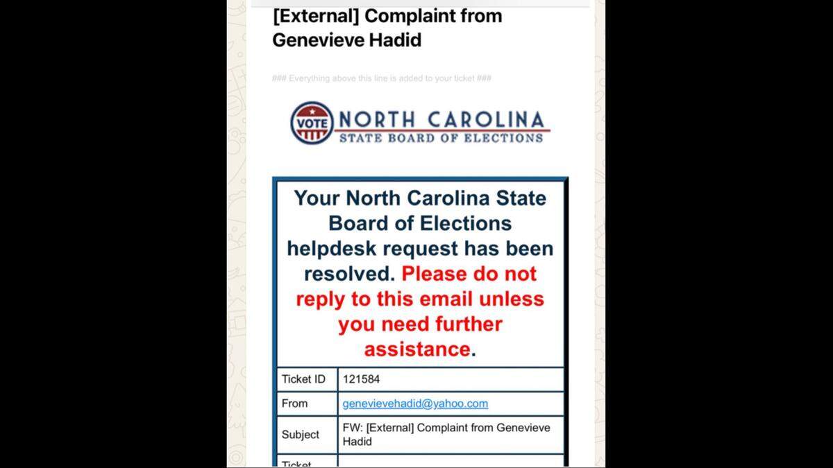 Union County voter Genevieve Hadid received a confusing response about an investigation by the N.C. State Board of Elections into her complaint of voter intimidation.