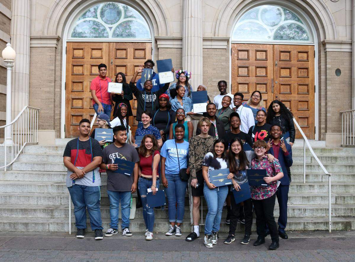 In May 2019 ASC’s Studio 345 celebrated its largest graduating class since the program’s inception in 2012-13. Pictured here are some of the 77 graduating seniors who represented 19 high schools throughout Mecklenburg County.
