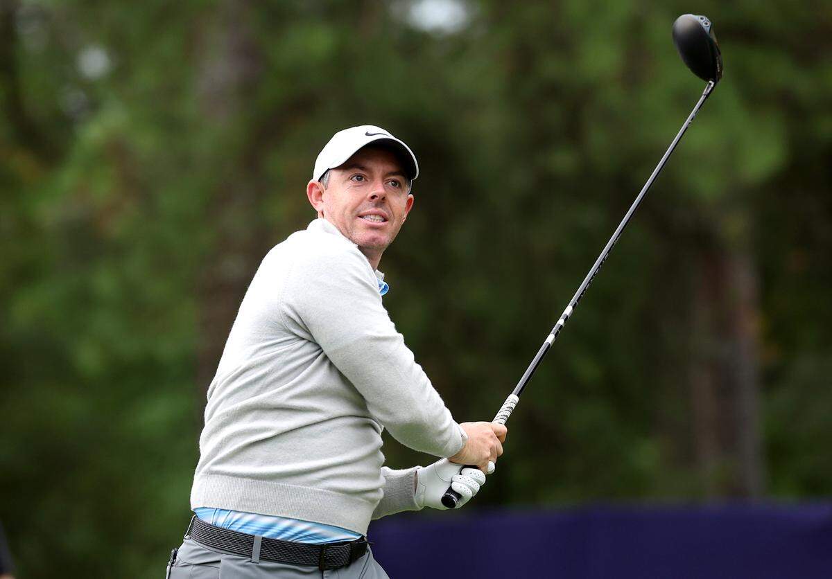 Rory McIlroy watches the flight of his drive from the third tee box during the Truist Championship Pro-Am at Quail Hollow Club in Charlotte, NC on Wednesday, May 6, 2026. 
