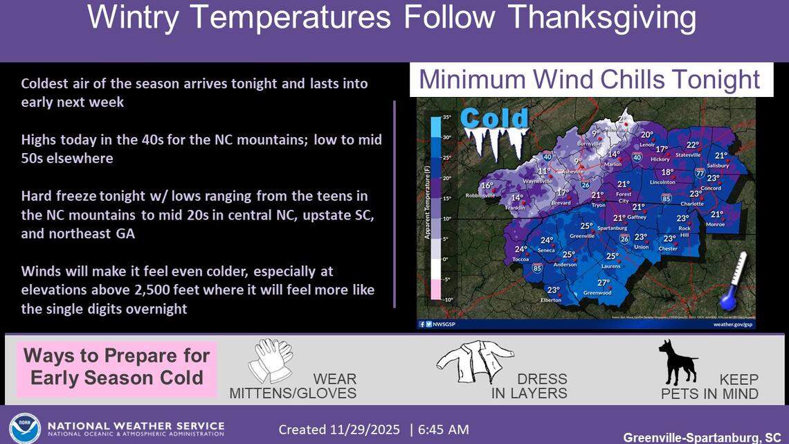 ‘Hard freeze’ from ‘polar air mass’ blankets Charlotte and the mountains, NWS says