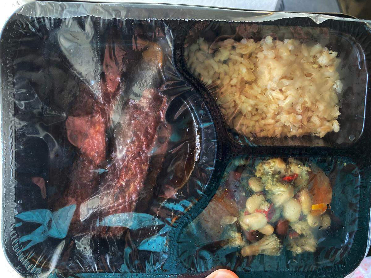 A meal tray provided guest at the Mecklenberg County quarantine hotel. Guests at the quarantine hotel get are given​ three meals a day. the food is prepared locally by food vendor Bateman. The food is packaged in sealed trays that can be reheated in room microwaves according to Mecklenburg health department spokeswoman Rebecca Carter.