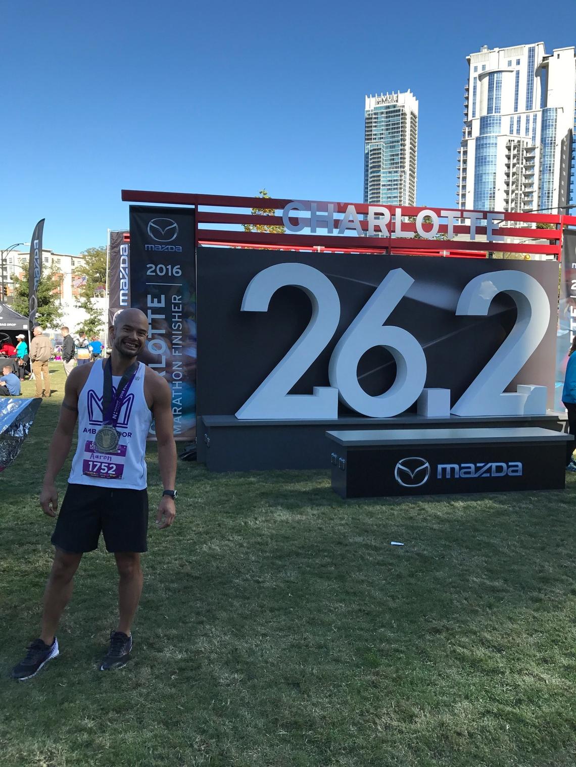 Aaron Hewitt, after finishing the 2016 Charlotte Marathon in 4 hours and 10 minutes.