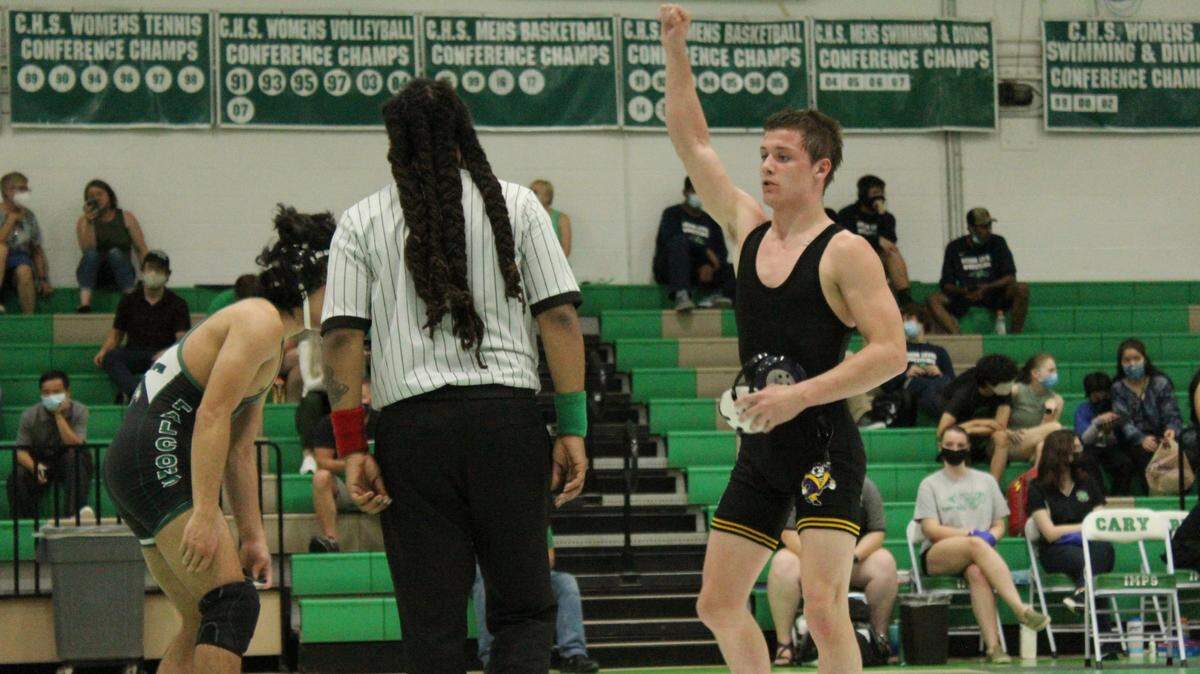 Riverside wrestler Luke Fogleman (right) is News & Observer high school athlete of the week