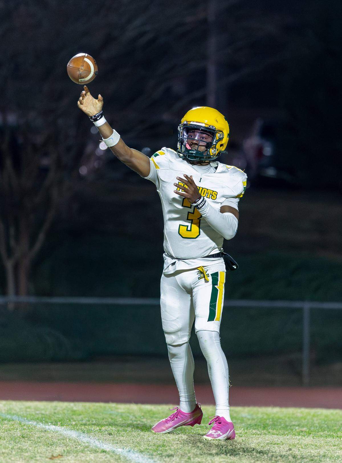 Independence quarterback Jared Street Jr. throws for the first down. Weddington would host Independence in the NCHSAA quarterfinal playoff game Friday, November, 28 2025.