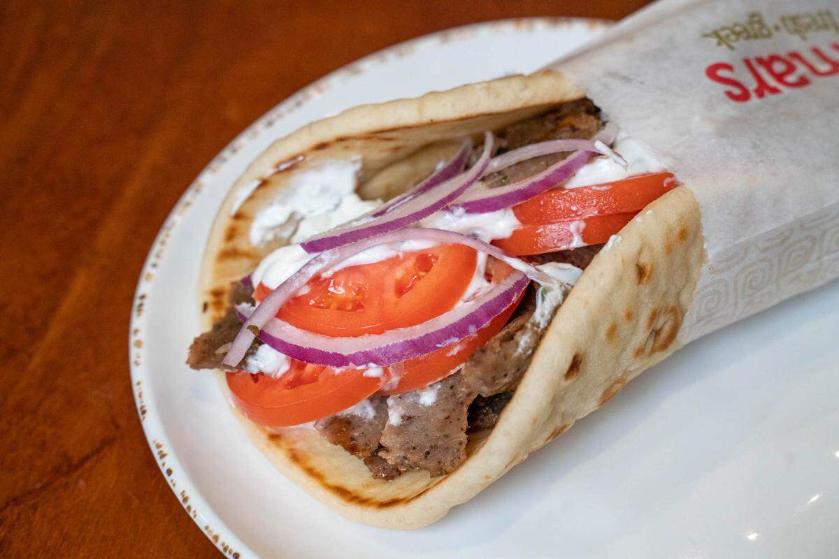 A traditional gyro with tzatziki at Showmars.