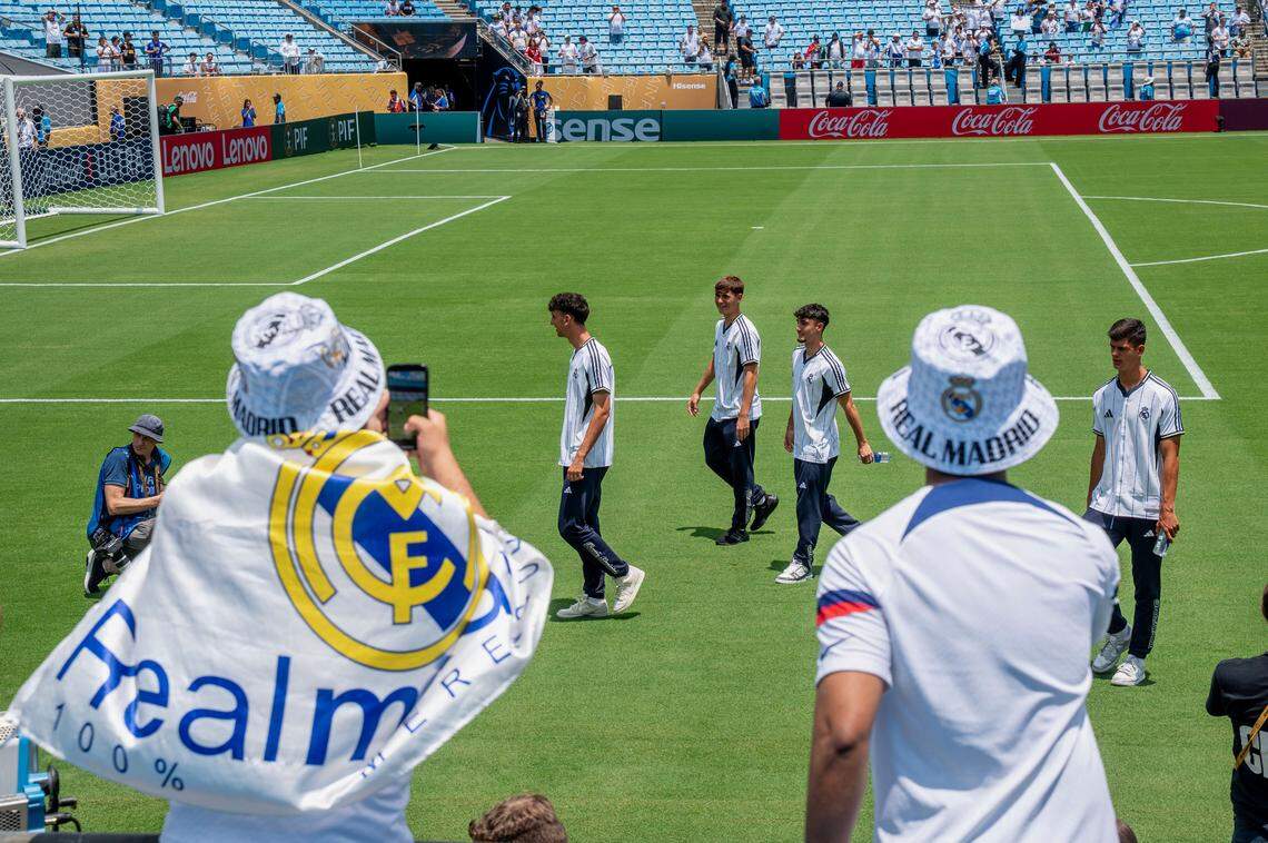 Fans gather at Bank of America in uptown Charlotte to cheer for their team: of Real Madrid and CF Pachuca play in Club World Cup Sunday, June 22, 2025.