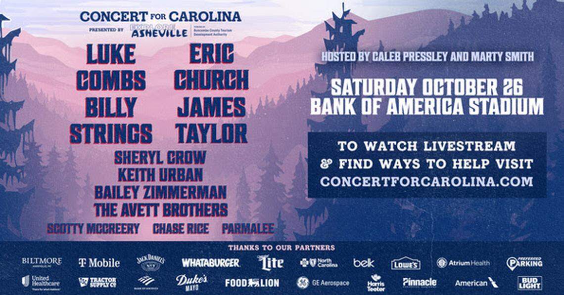 Concert for Carolina will be held at Bank of America Stadium in Charlotte, NC.
