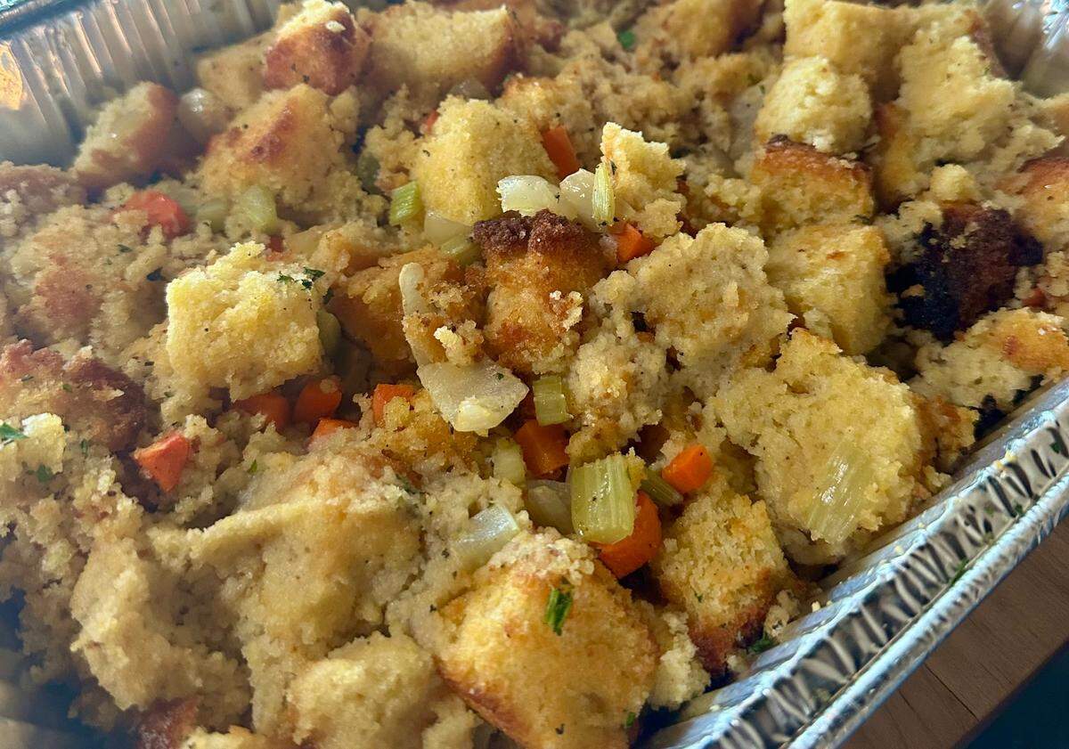 Chef Alyssa’s Kitchen’s Classic Stuffing is made with cornbread, sage and roasted vegetable stock.