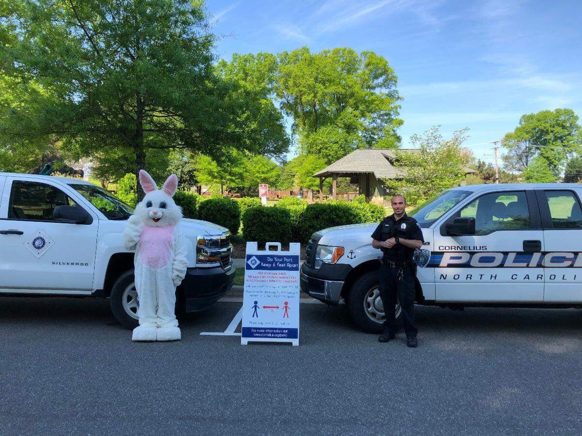 The Easter Bunny is maintaining social distancing from families on a three-day visit to Cornelius at Lake Norman