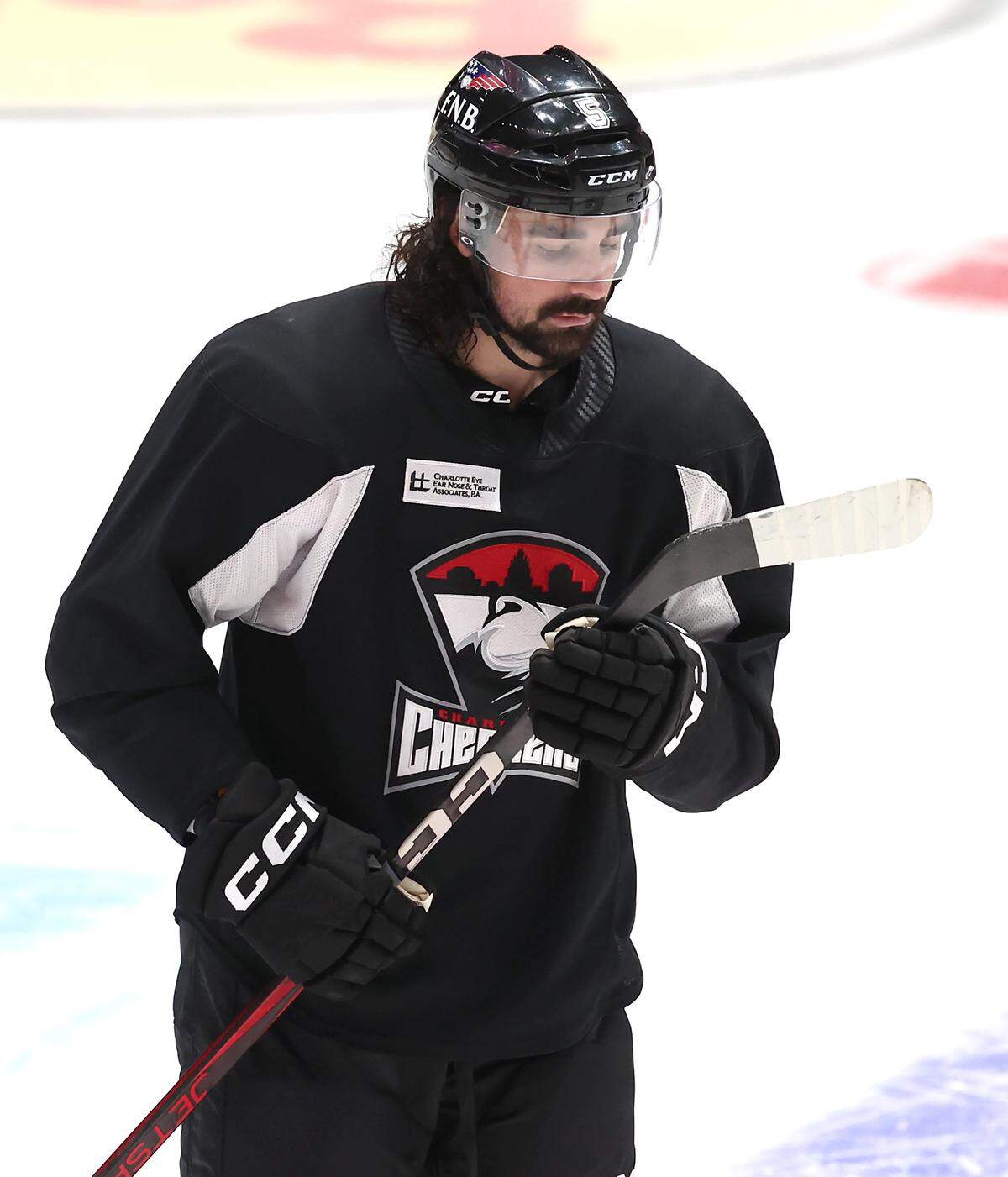 Charlotte Checkers Trevor Carrick during practice at BoJangles Coliseum in Charlotte, NC on Thursday, October 9, 2025.