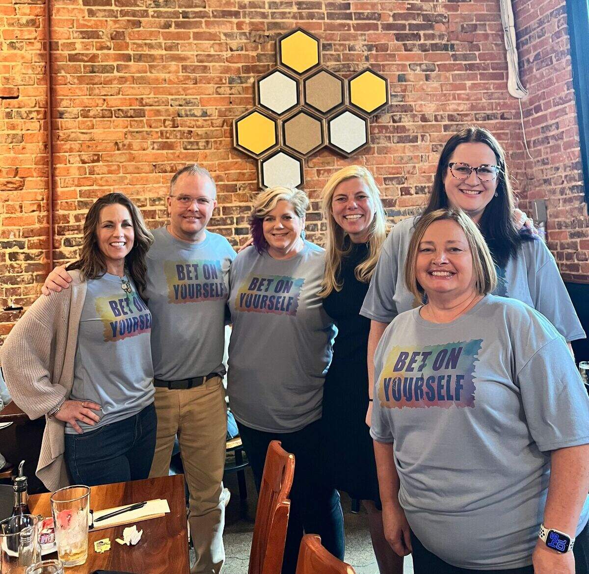 From left: Wendy Smith, Michael Smith, Kim Burns, Molly Grantham, Vicki Jetton and Hannah Romero, at the Caldwell County Smart Start meeting in Belmont last March.