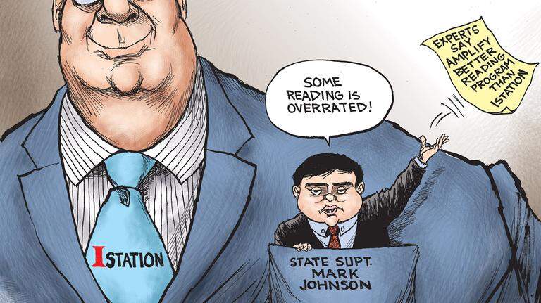 Kevin Siers cartoon: How State Superintendent Mark Johnson reads to achieve