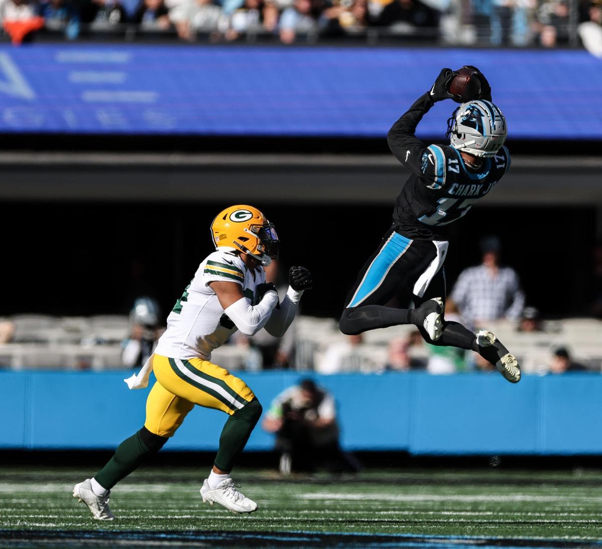 Carolina Panthers wide receiver DJ Chark Jr. (17) has had some good moments, like this catch against Green Bay on Christmas Eve. But the Panthers aren’t going to try and re-sign him, looking instead for a true No. 1 receiver in free agency.