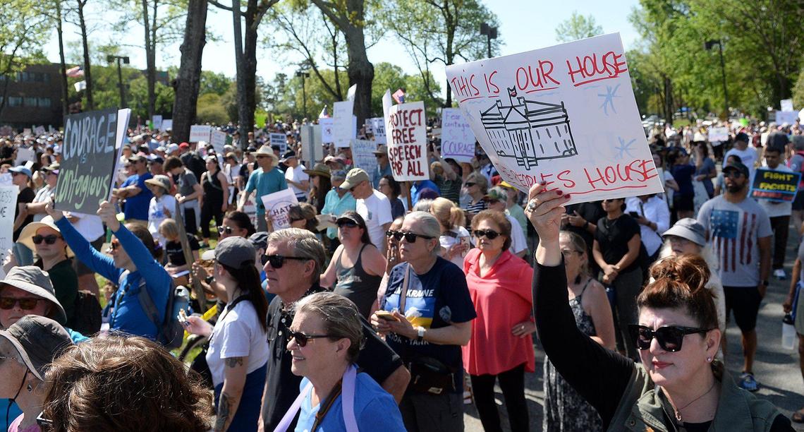 Indivisible Charlotte, among other national and local organizations, rallied citizens against what they call the Trump-Musk billionaire takeover and the Republican assault on our freedoms and our communities. rally took place at the Charlotte Mecklenburg Social Services Department on Billingsley Road on Saturday, Apr. 05, 2025.