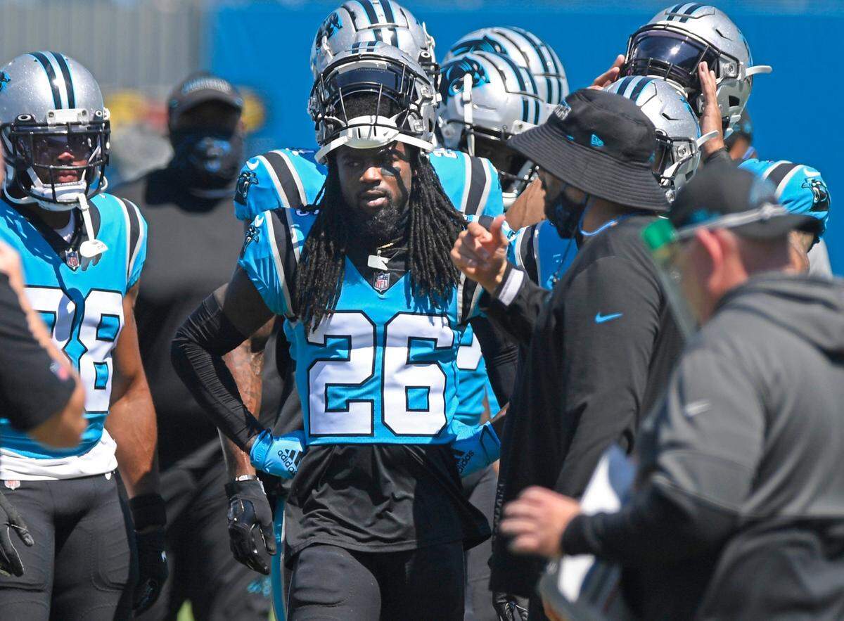 Carolina Panthers cornerback Donte Jackson (26) missed 43% of the defensive snaps in 2020 due to a nagging turf toe injury.