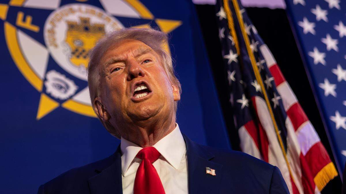 Former President Donald Trump gives remarks to the Fraternal Order of Police in Charlotte, N.C., on Friday, September 6, 2024.