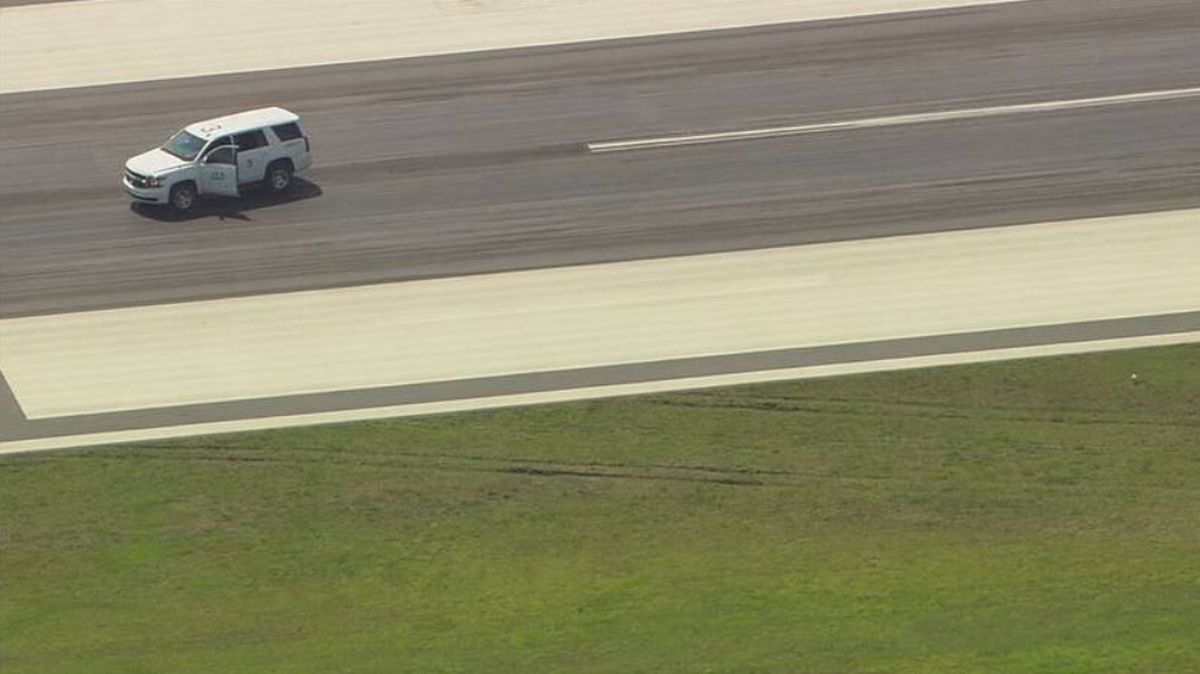 Track marks left behind after an American Airlines aircraft ran off the runway on Thursday at Charlotte Douglas International Airport.