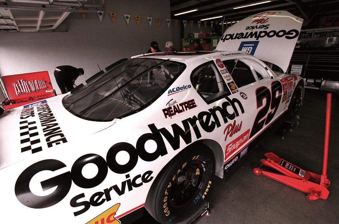 2/23/01 The Chevrolet Goodwrench Service #29 Winston Cup car sits in the Winston Cup garage at North Carolina Speedway near Rockingham, NC Friday as members of the team prepared it for Saturday’s qualifying. Kevin Harvick will drive the #29 car. Harvick has assumed the driving position for Childress Racing following the death of driver Dale Earnhardt at the Daytona 500 on February 18, 2001. JEFF SINER/STAFF