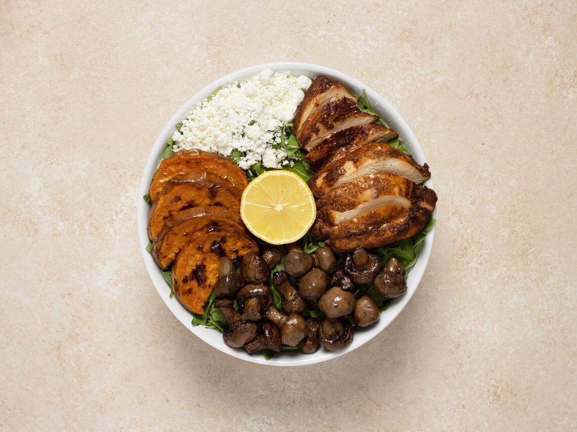 The Warm Chicken Thigh and Goat Cheese Salad at Just Salad is packed with flavor.