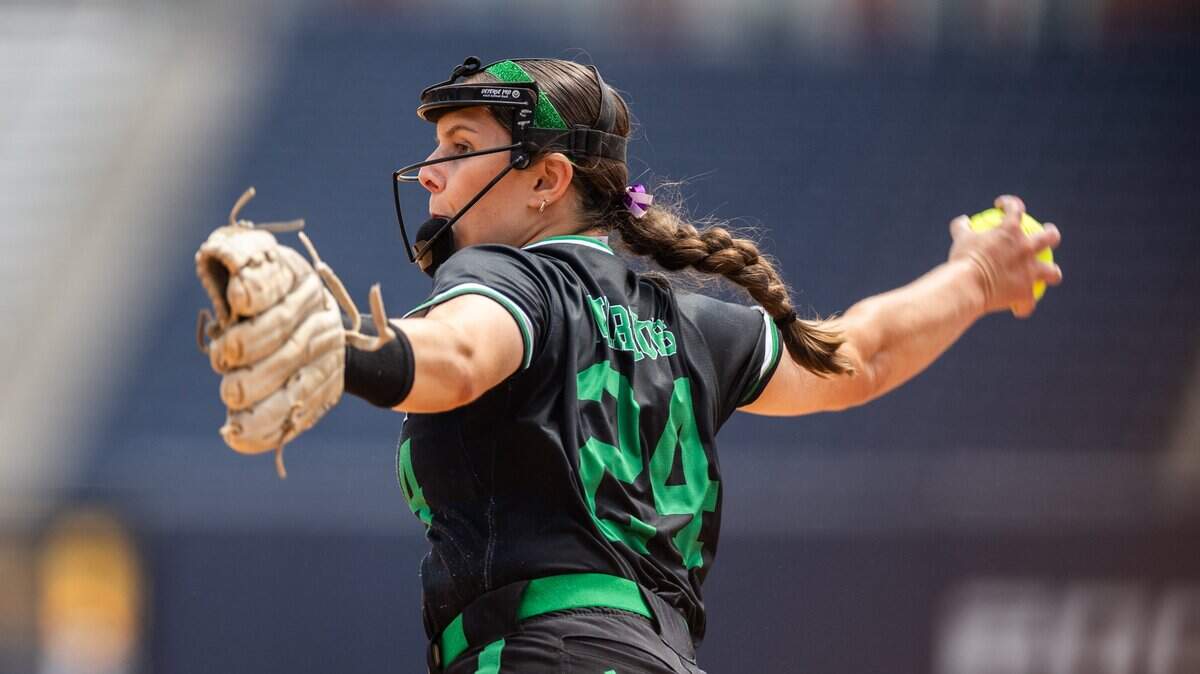 Weddington Warriors’ Joella Thomas pitches against the D.H. Conley Vikings at UNCG in Greensboro, North Carolina, on Thursday, May 28, 2026.