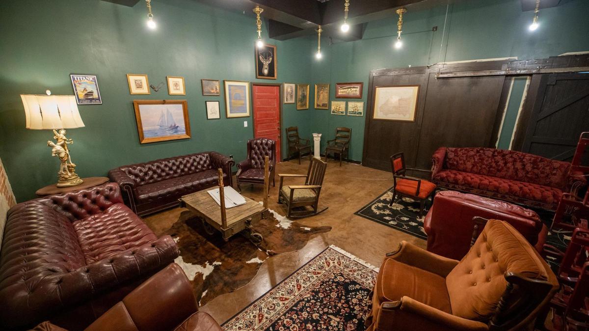 You’ll find the secret room at Petty Thieves Brewery by pushing through a library bookshelf wall.