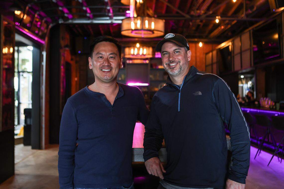 Managing partners Paul Chen, left, and Scott Jermyn stand in the parlor of RSVP South End, a new nightlife destination called RSVP South End .