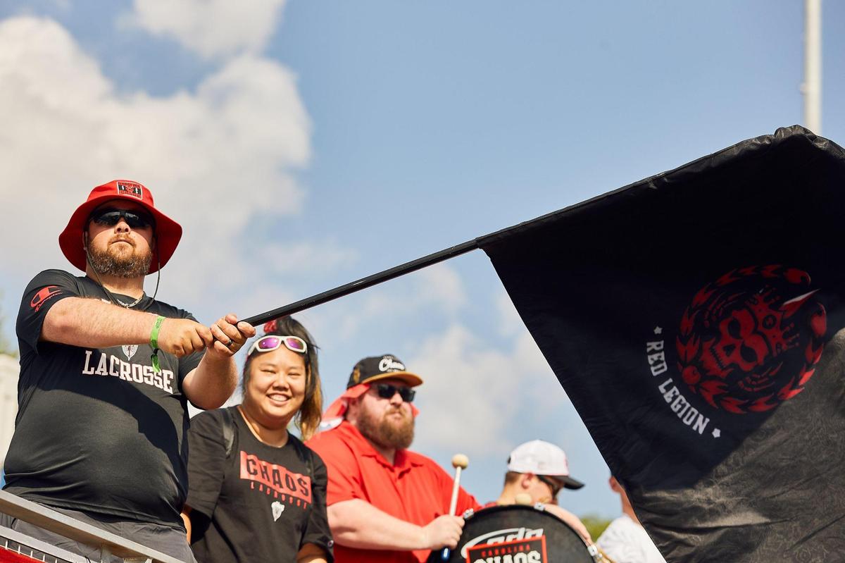 The Red Legion ready their flags prior the start of the match between the Carolina Chaos and Denver Outlaws. The Carolina Chaos returns home to Charlotte with the Premier Lacrosse League at American Legion Memorial Stadium on June 6, 2025.