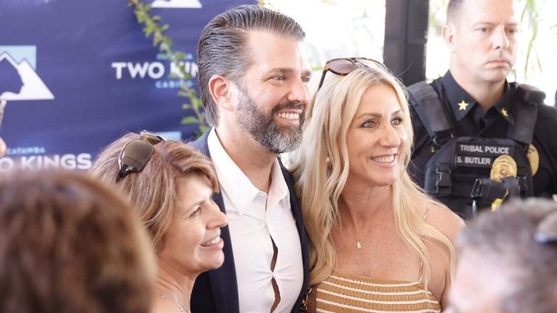 Donald Trump Jr. poses for photos on Friday morning in Kings Mountain, N.C., where he was attending the groundbreaking for a new $700m casino that will be developed by the Catawba Nation.