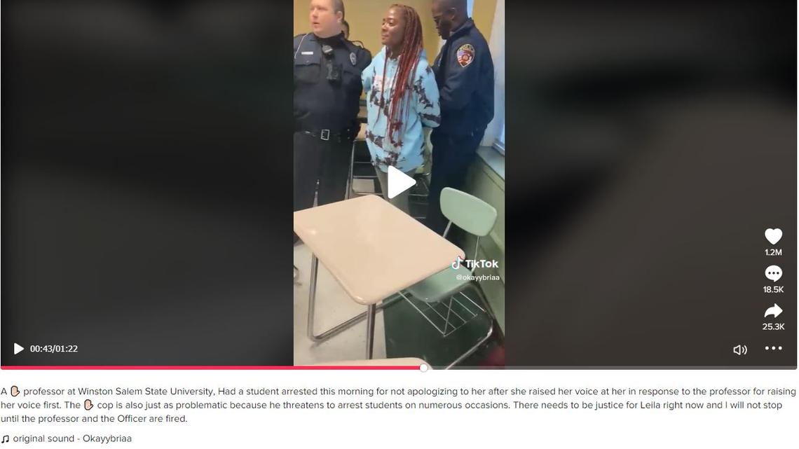 Part of the classroom altercation and Leila Hamoud’s arrest at Winston-Salem State University was captured on video.