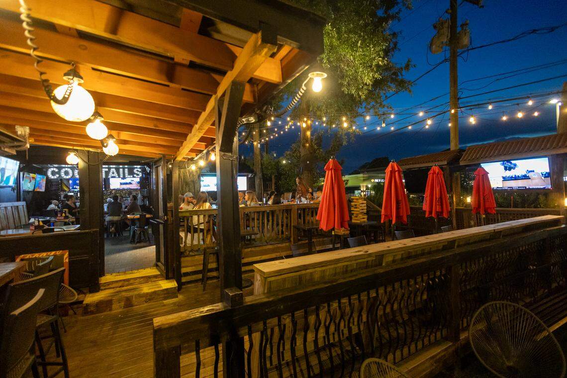 The patio at Brazwells Pub on Montford Drive is a cozy spot where patrons gather to munch on elevated bar food with a cocktail or meet up for weekend brunch.