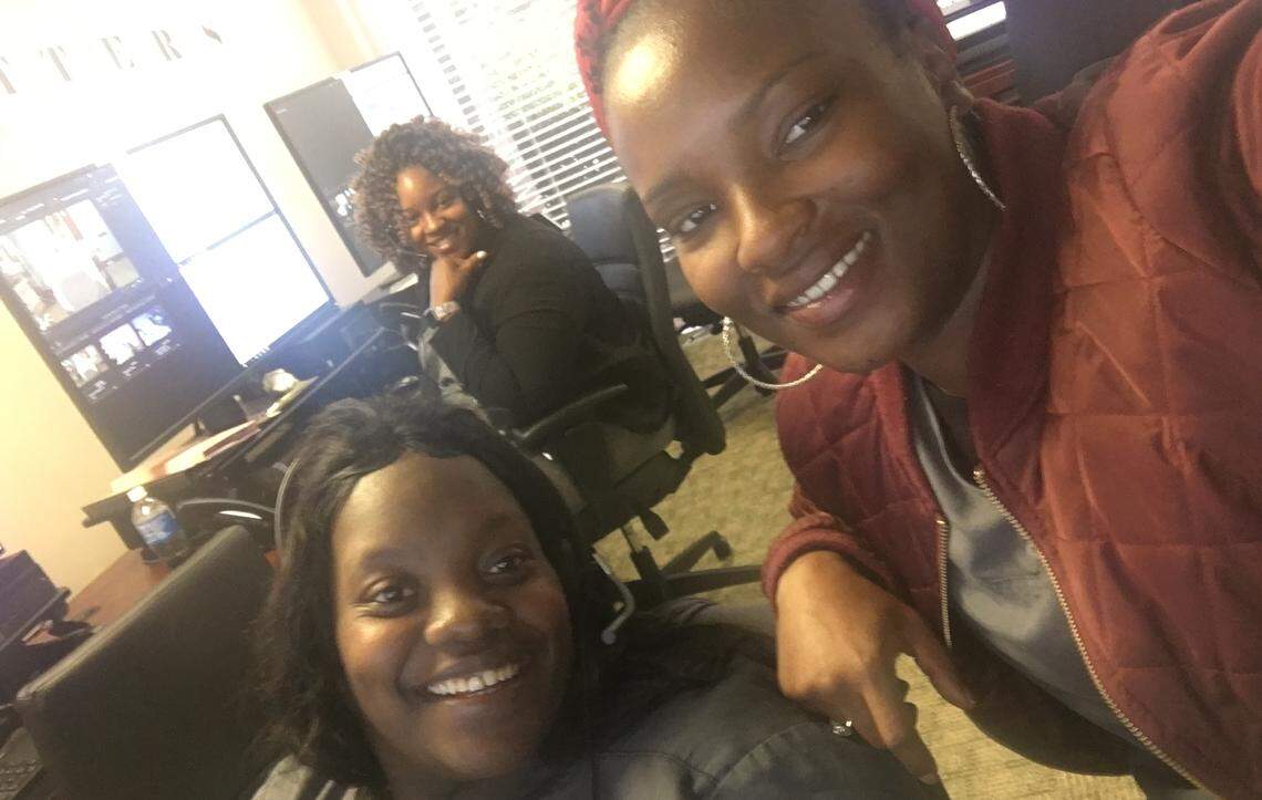 Kendal Crank, right, at a Novant Health hospital with co-workers Brittney Brown, left, and Eusheka Young.