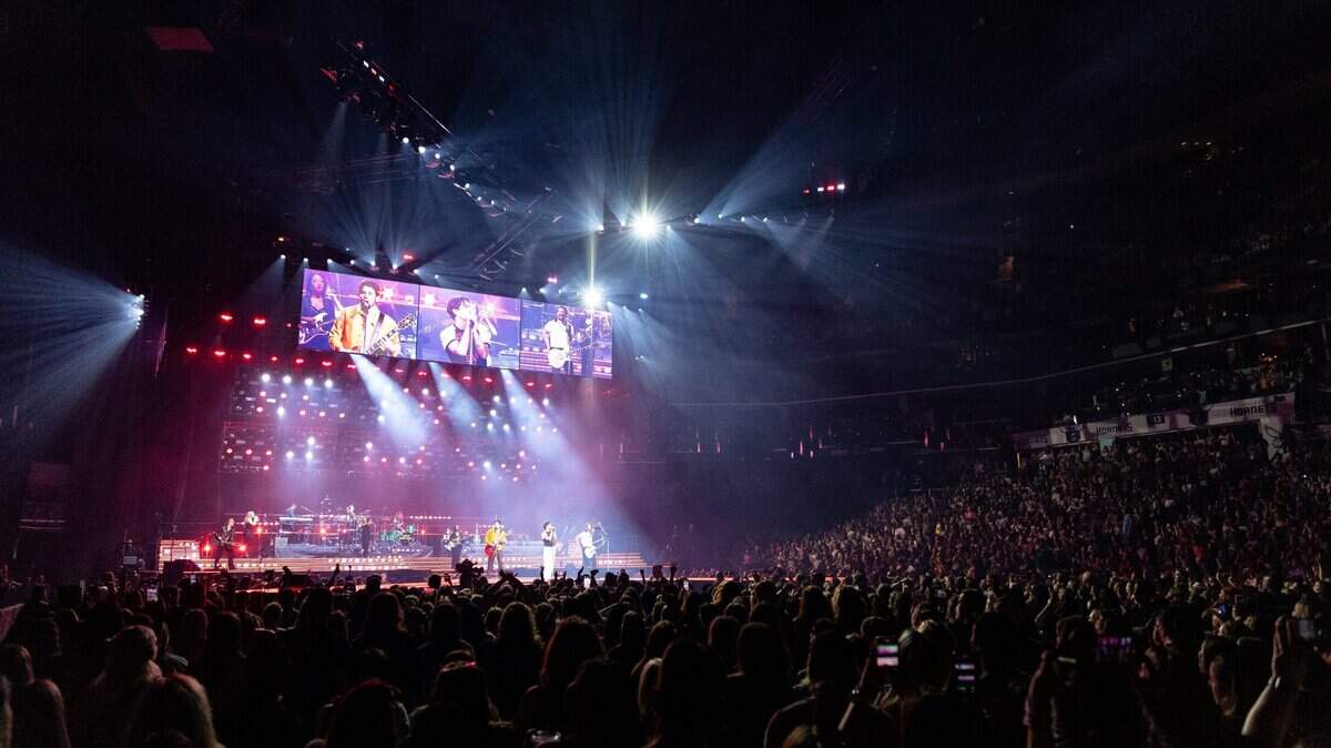 The Jonas Brothers perform in the “Five Albums. One Night. The World Tour” at the Spectrum Center in Charlotte, North Carolina on September 30, 2023.