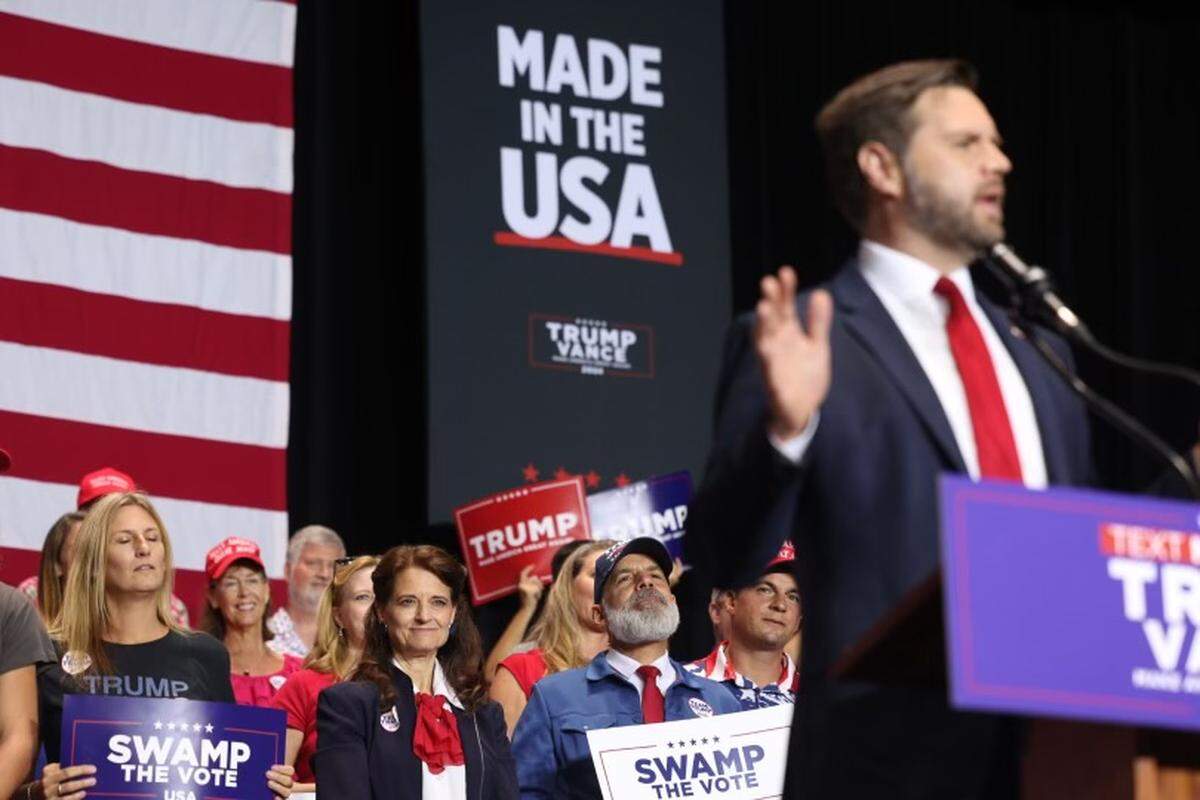 Republican VP nominee JD Vance speaks speaks at Dale F. Halton Theater in Charlotte on Monday, Sept. 23, 2024