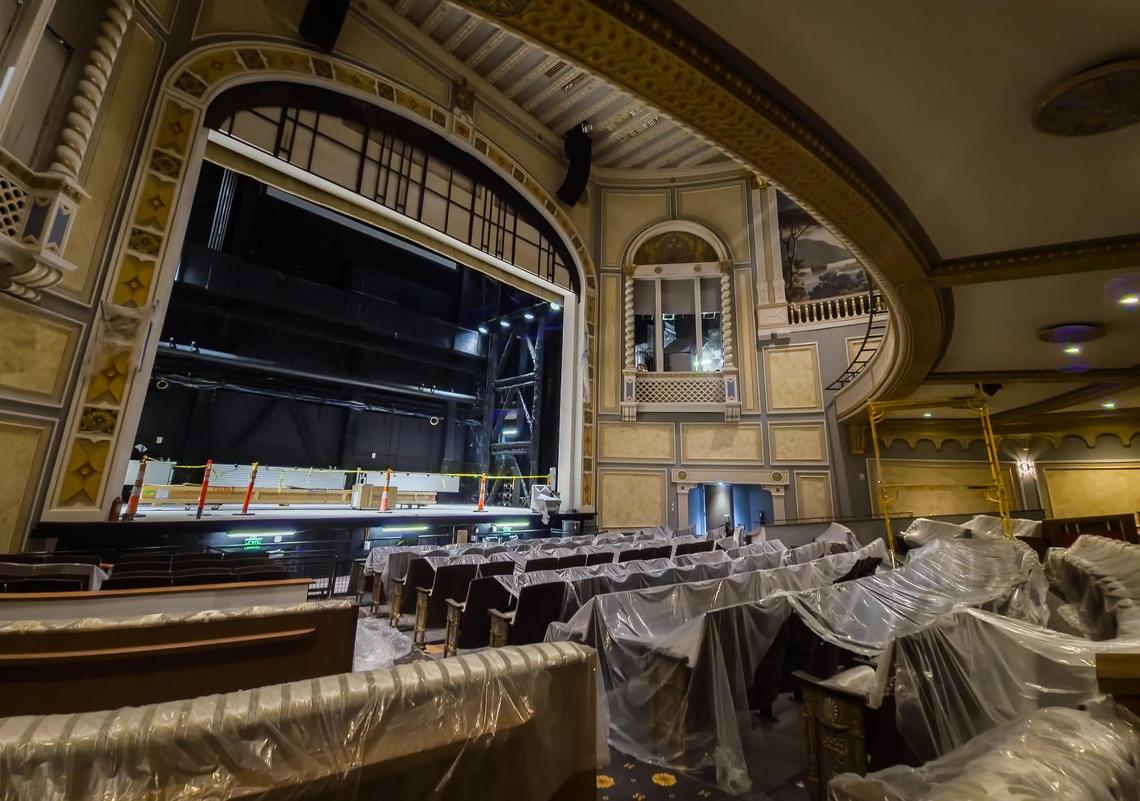 The view from a banquette-style seat in the orchestra of Carolina Theatre.
