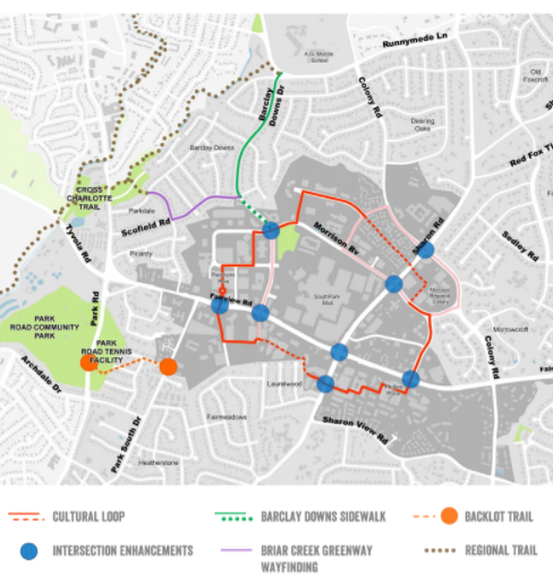 As part of a $10 million plan to improve SouthPark, the city plans to move forward with five projects, including a 3-mile Cultural Loop.