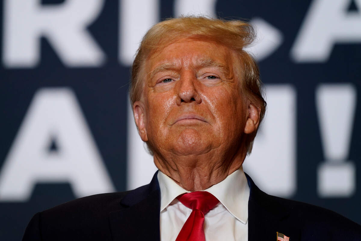 Former President Donald Trump at a commit to caucus rally, Saturday, Oct. 7, 2023, in Cedar Rapids, Iowa.