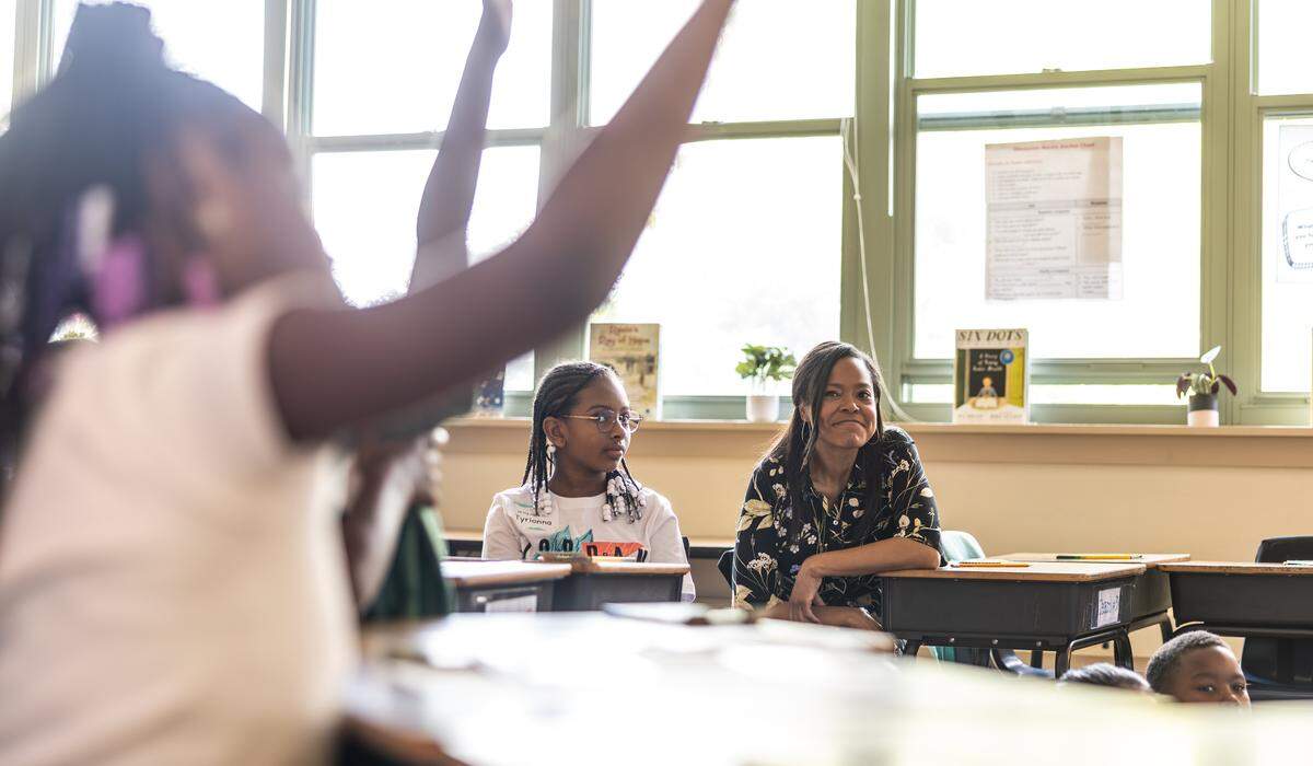 CMS Superintendent Dr. Crystal Hill visits a classroom during the first day of school at Elizabeth Traditional School in Charlotte, N.C., on Monday, August 25, 2025.